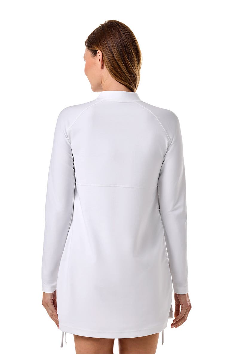 Coolibar Women's Ruche Long Sleeve Swim Shirt - UPF 50+ Sun Protection - Lawai, Alternate, color, White
