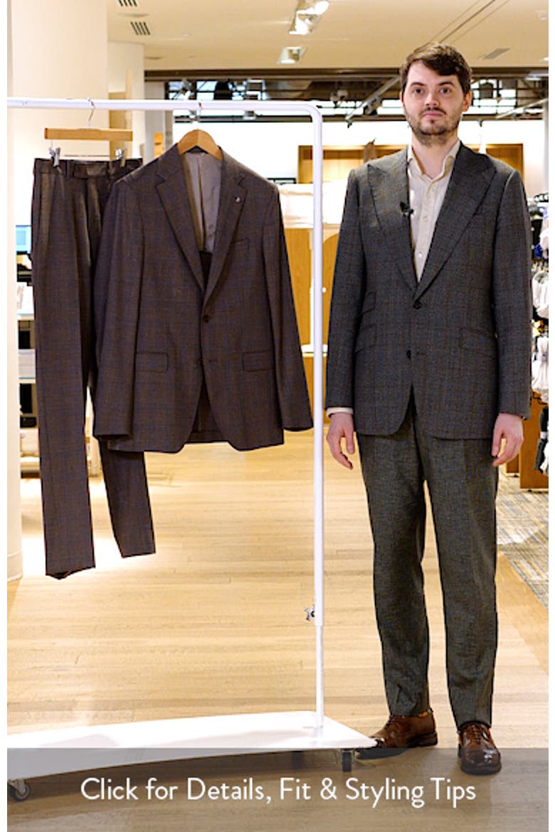 Midland Contemporary Fit Brown Plaid Wool & Silk Blend Suit video