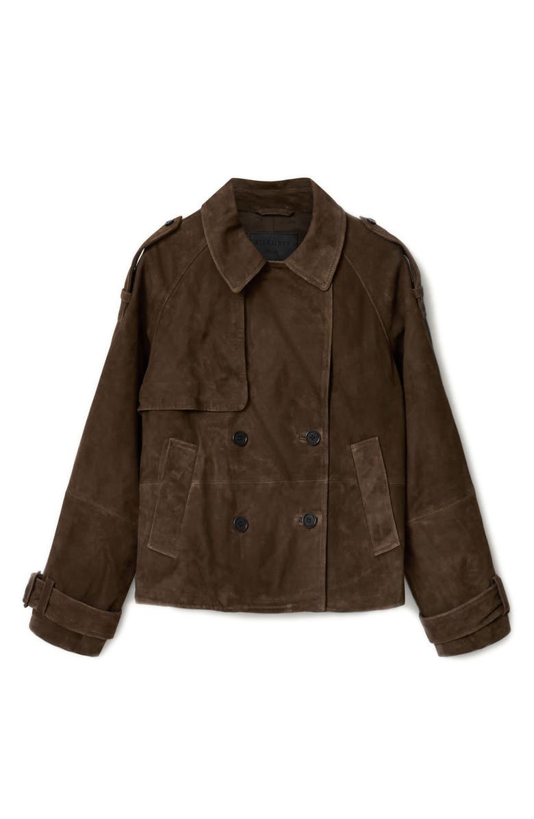AllSaints Reya Suede Cropped Trench Coat, Alternate, color, 