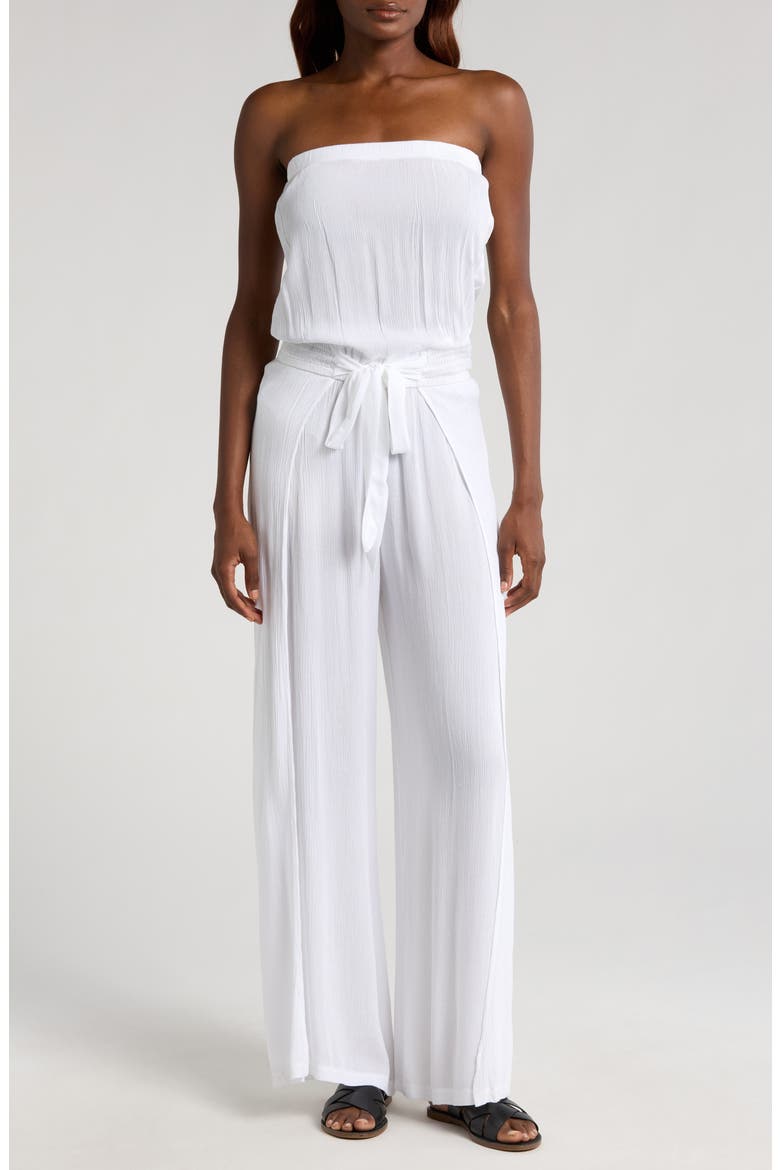 Strapless Cover-Up Jumpsuit, Main, color, WHITE