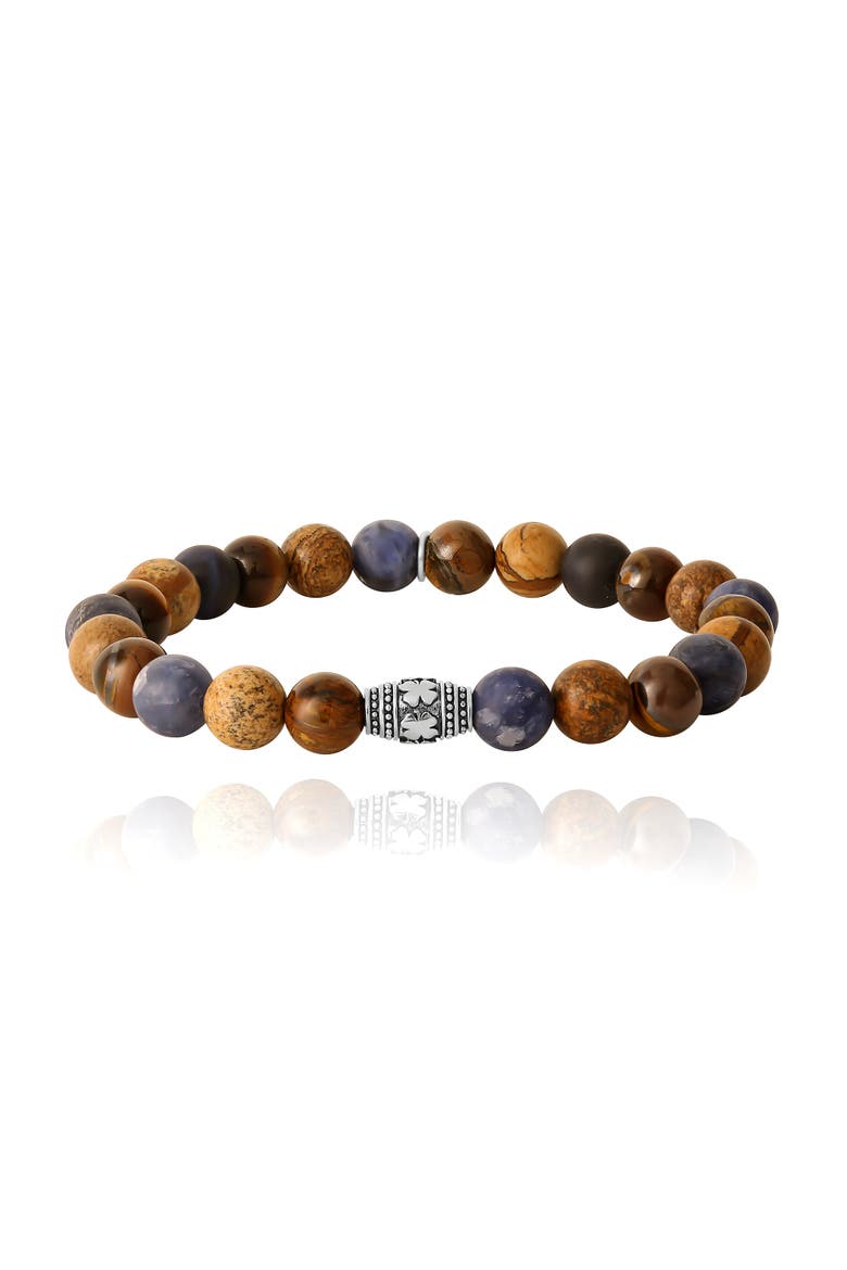 Jasper and Tigers Eye Beaded Elastic Bracelet, Main, color, brown, blue