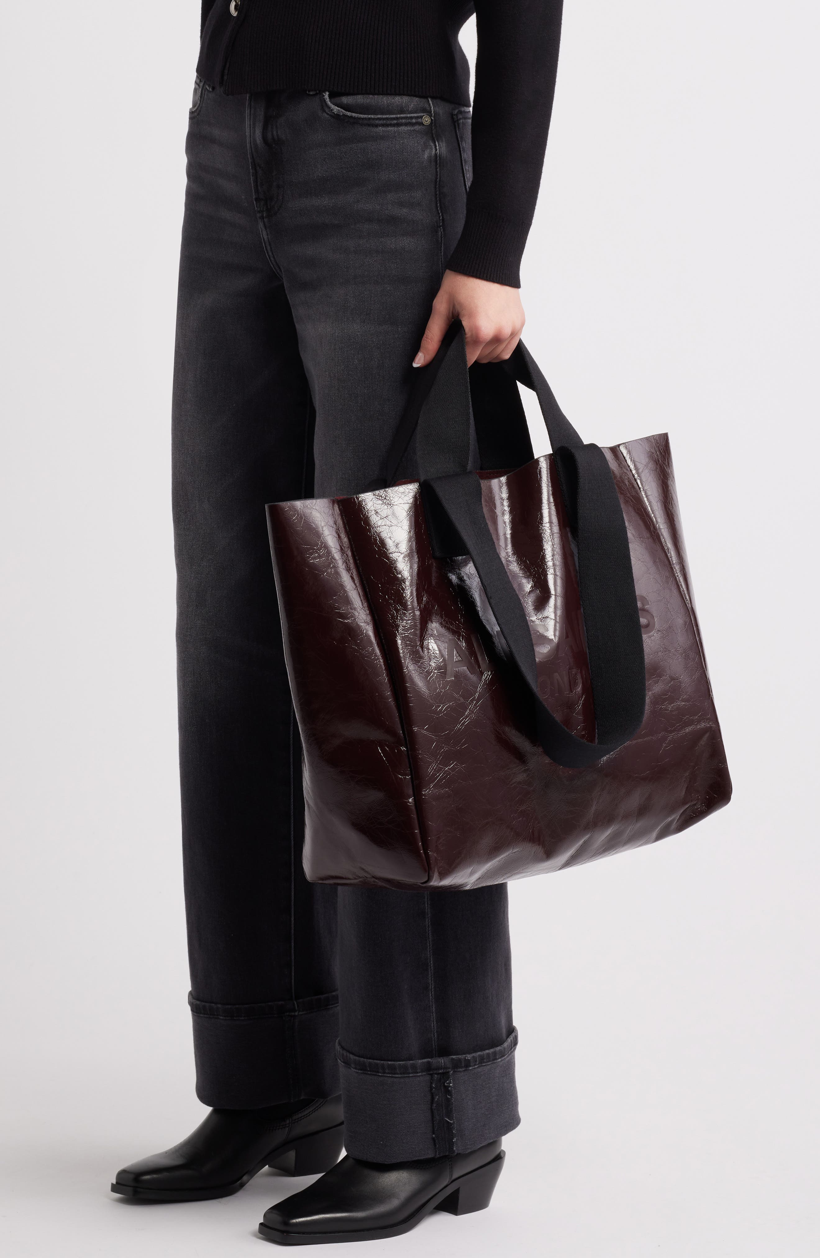 Izzy Patent Leather Tote, Alternate, color, BURNT RED