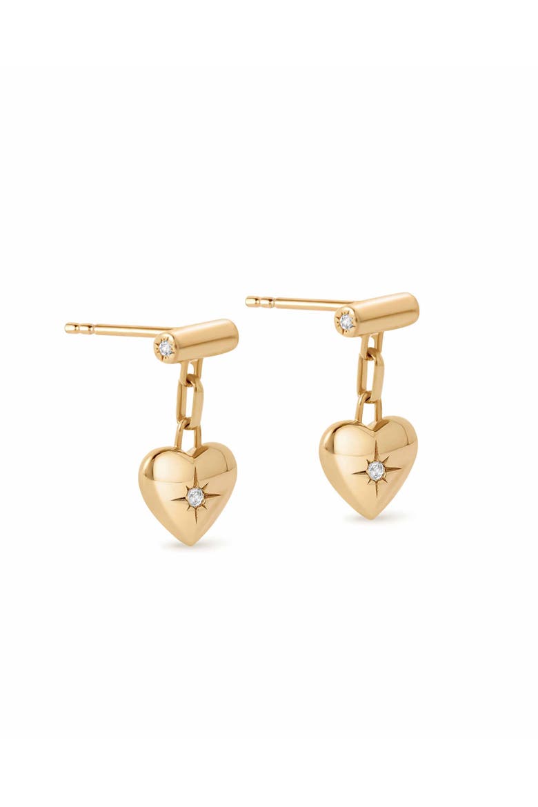 Gold Biography Heart Stud Drop Earrings, Alternate, color, Gold