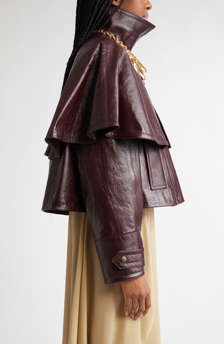 Chloé Glossy Lambskin Leather Jacket, Alternate, color, 