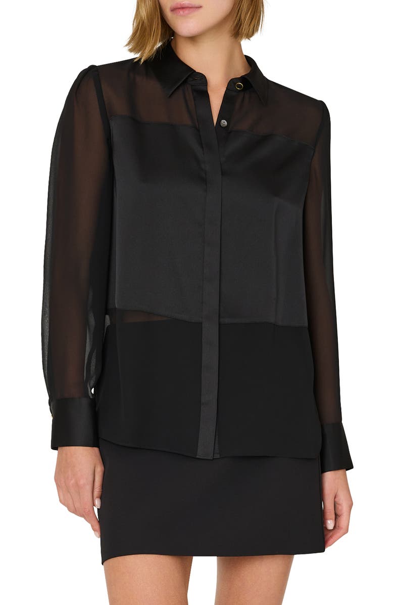 Milly Andy Semisheer Satin Button-Up Top, Main, color, 