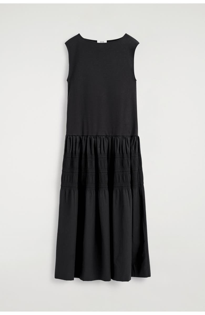 COS Tiered Gathered Midi Dress, Alternate, color, Black
