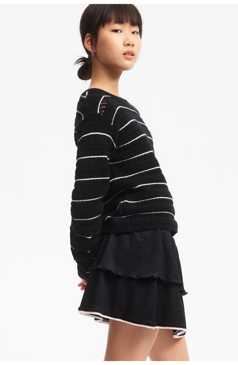 H&M Picot-trimmed Tiered Skirt, Alternate, color, Black