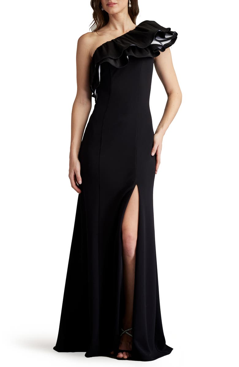 Tadashi Shoji One-Shoulder Ruffle Detail Gown, Main, color,