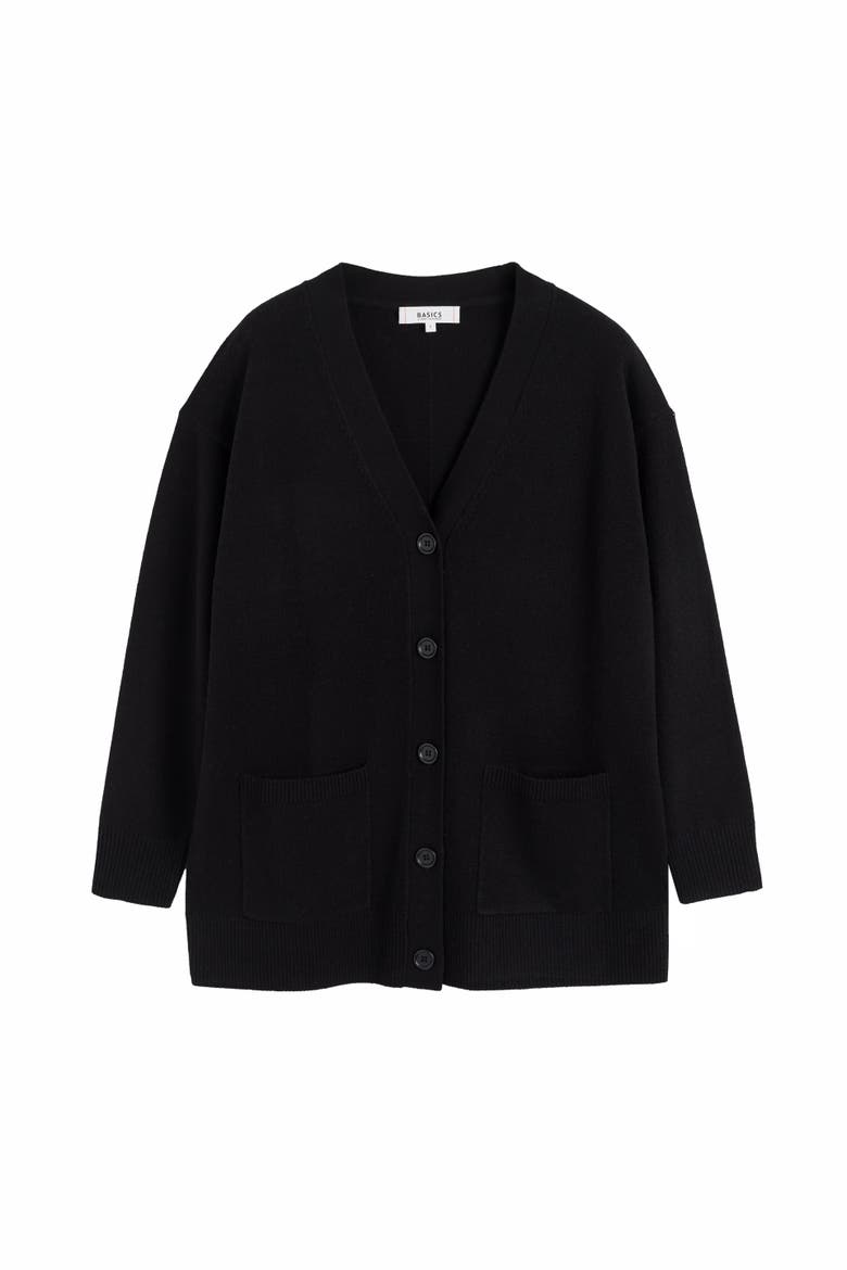 Wool-Cashmere Long Cardigan, Alternate, color, Black