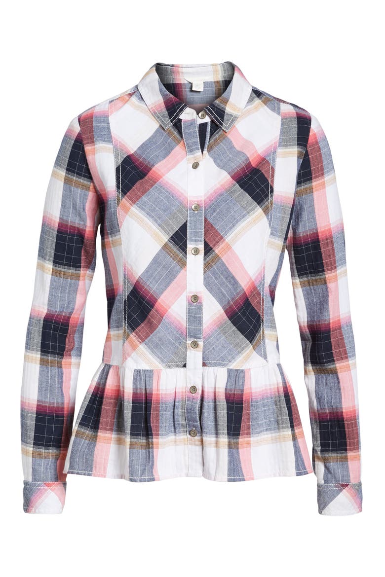 Peplum Plaid Shirt, Alternate, color, NAVY- ROSE PLAID