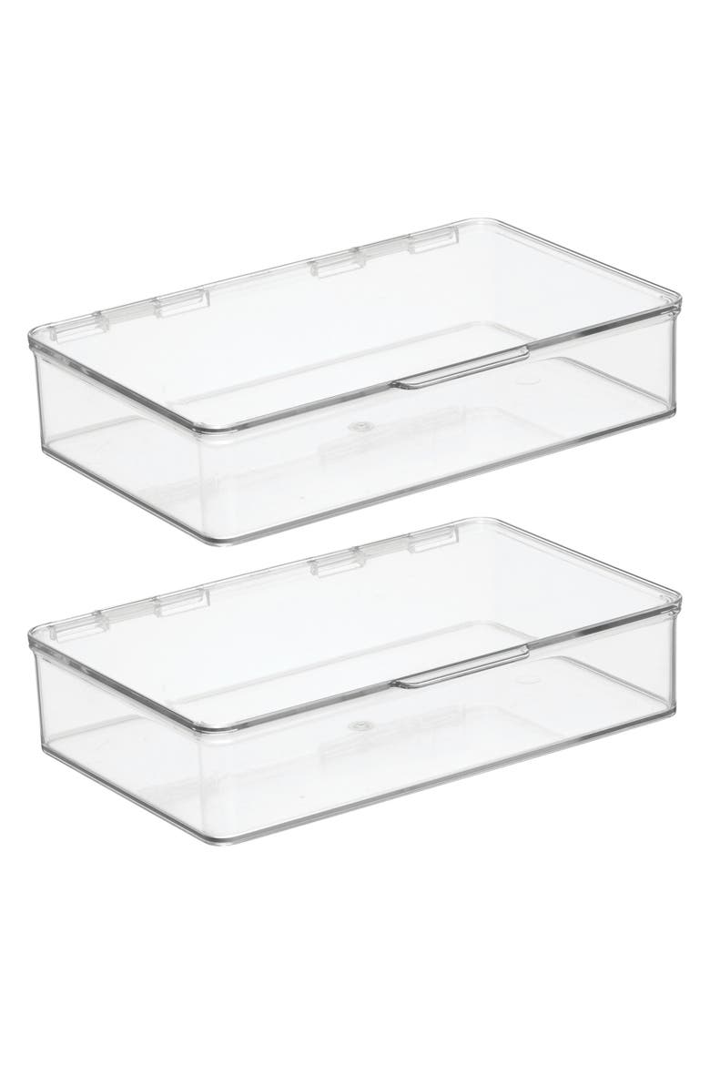 Stackable Hinged-Lid Pantry Storage Box - Set of 2 - Clear, Main, color, Clear