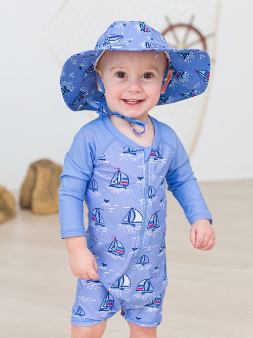 Ruggedbutts Boys Long Sleeve One Piece Rash Guard In Blue Seas The Day
