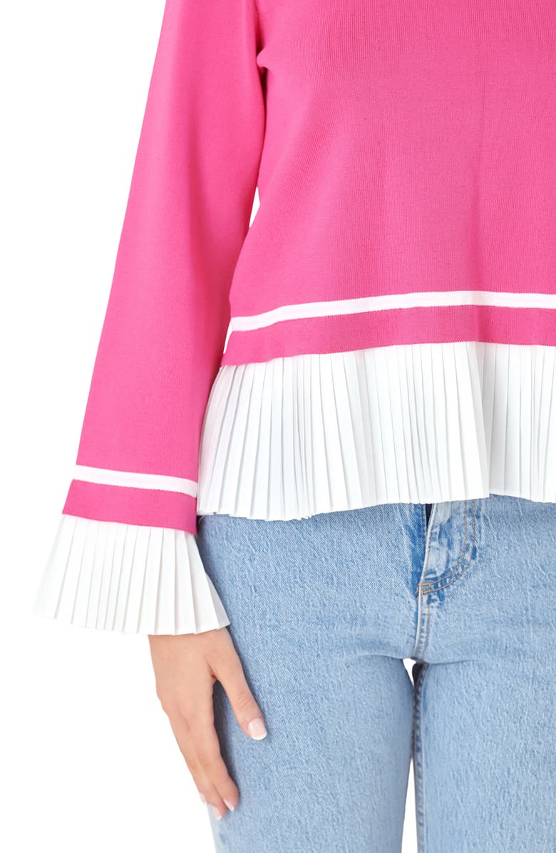 English Factory Mixed Media Pleat Sweater, Alternate, color, Pink/ White