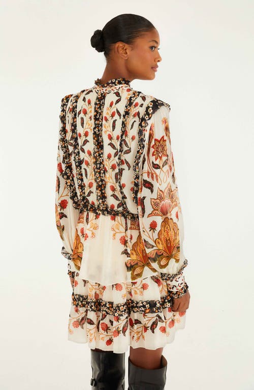 Farm Rio Berry Garden Long Sleeve Minidress In Neutral