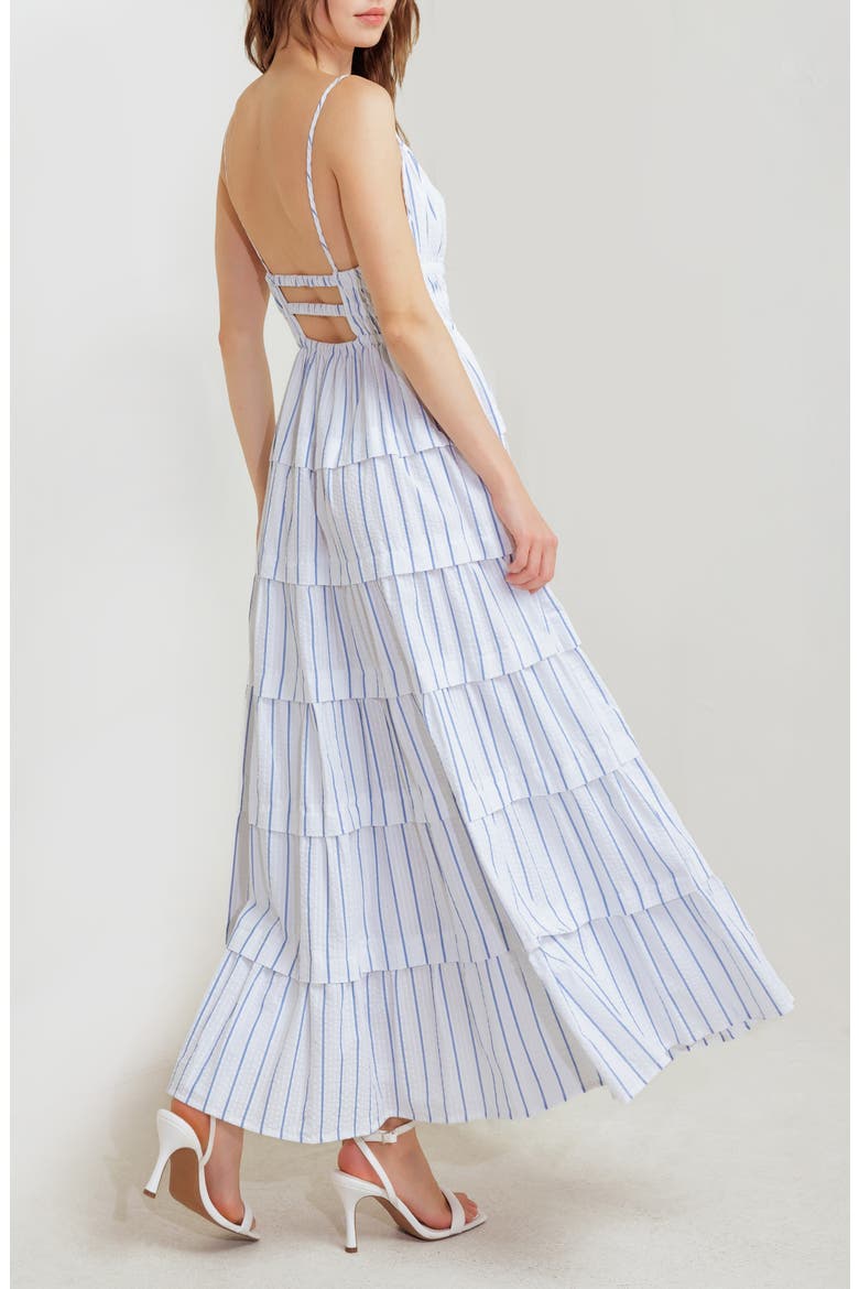 Cutout Tiered Sleeveless Maxi Dress, Alternate, color, WHITE/ BLUE