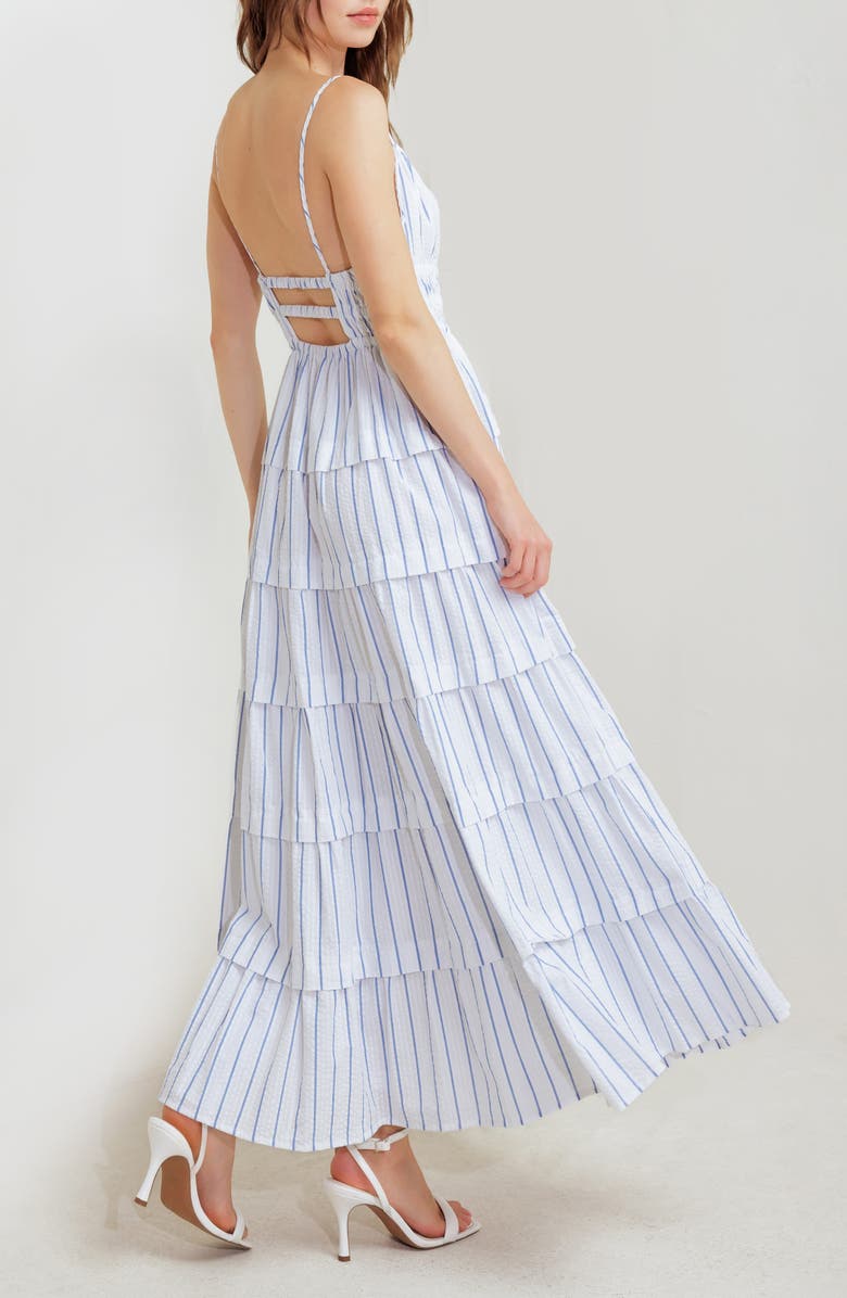FREEMARKET Cutout Tiered Sleeveless Maxi Dress, Alternate, color, White/ Blue