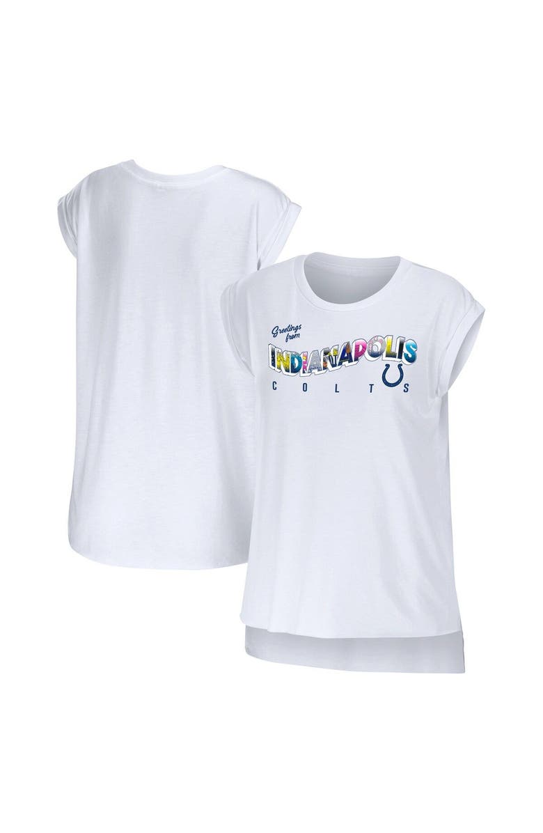 WEAR by Erin Andrews Women's WEAR by Erin Andrews White Indianapolis Colts Greetings From Muscle T-Shirt, Main, color, White