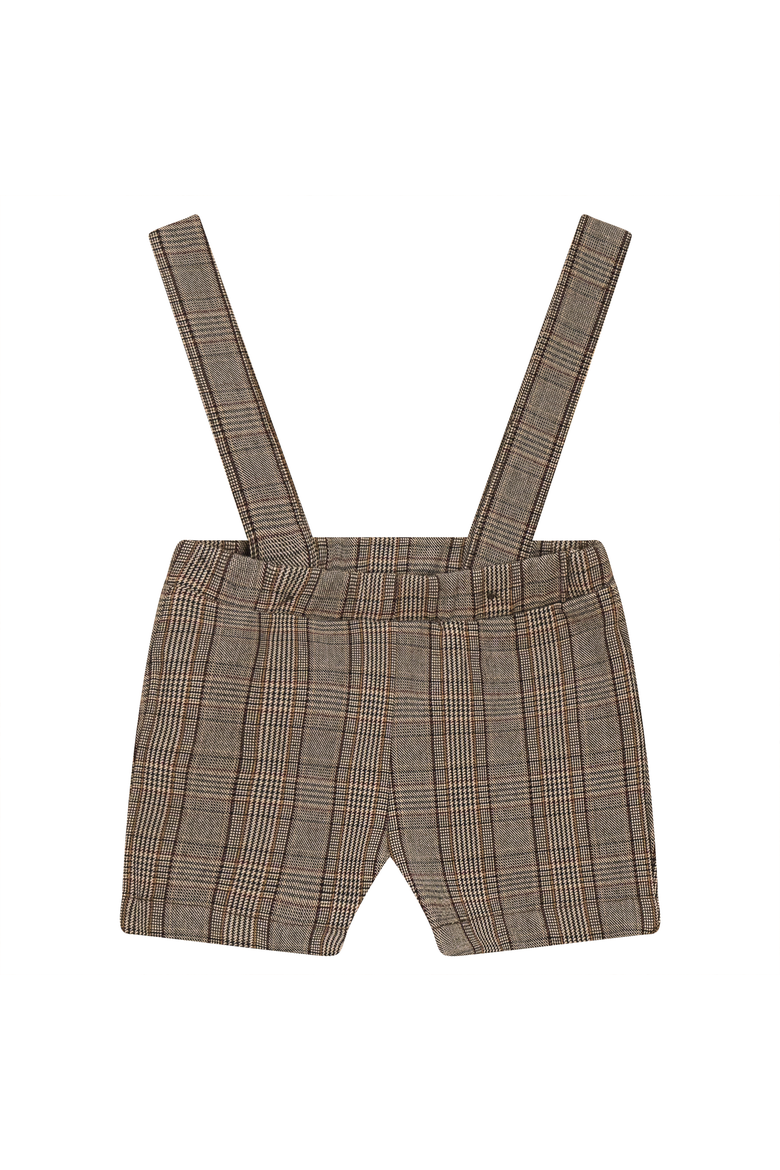 Boy Woven Plaid Overall with Removable Straps, Main, color, Beige