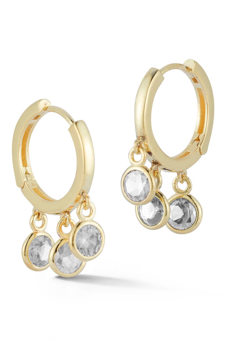 Cubic Zirconia Shaker Drop Huggie Hoop Earrings, Main, color, GOLD