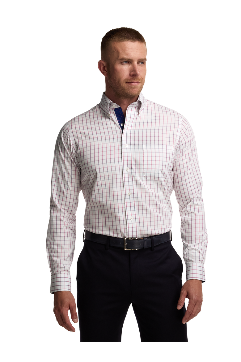 Cotton Buttondown Collar Poplin Tailored Contrast Trim Button Cuff Long Sleeve, Alternate, color, Navy/Pink