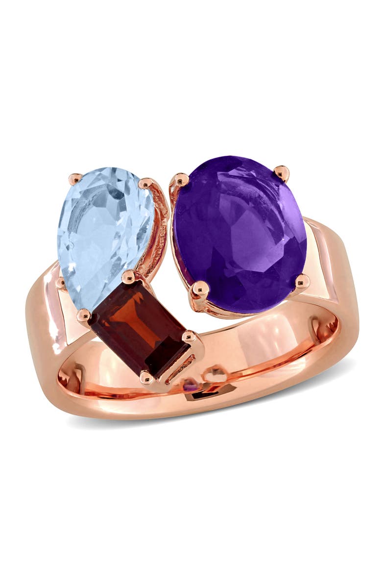 Gemstone 3-Stone Open Ring Rose-Plated Silver, Main, color, Amethyst