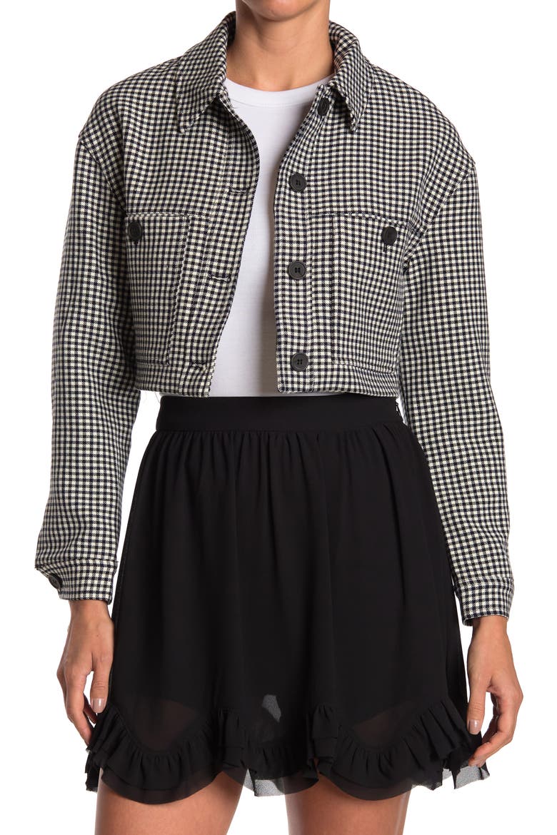 philosophy Long Sleeve Fulled Lined Cropped Button Jacket, Main, color, BLK/IVORY