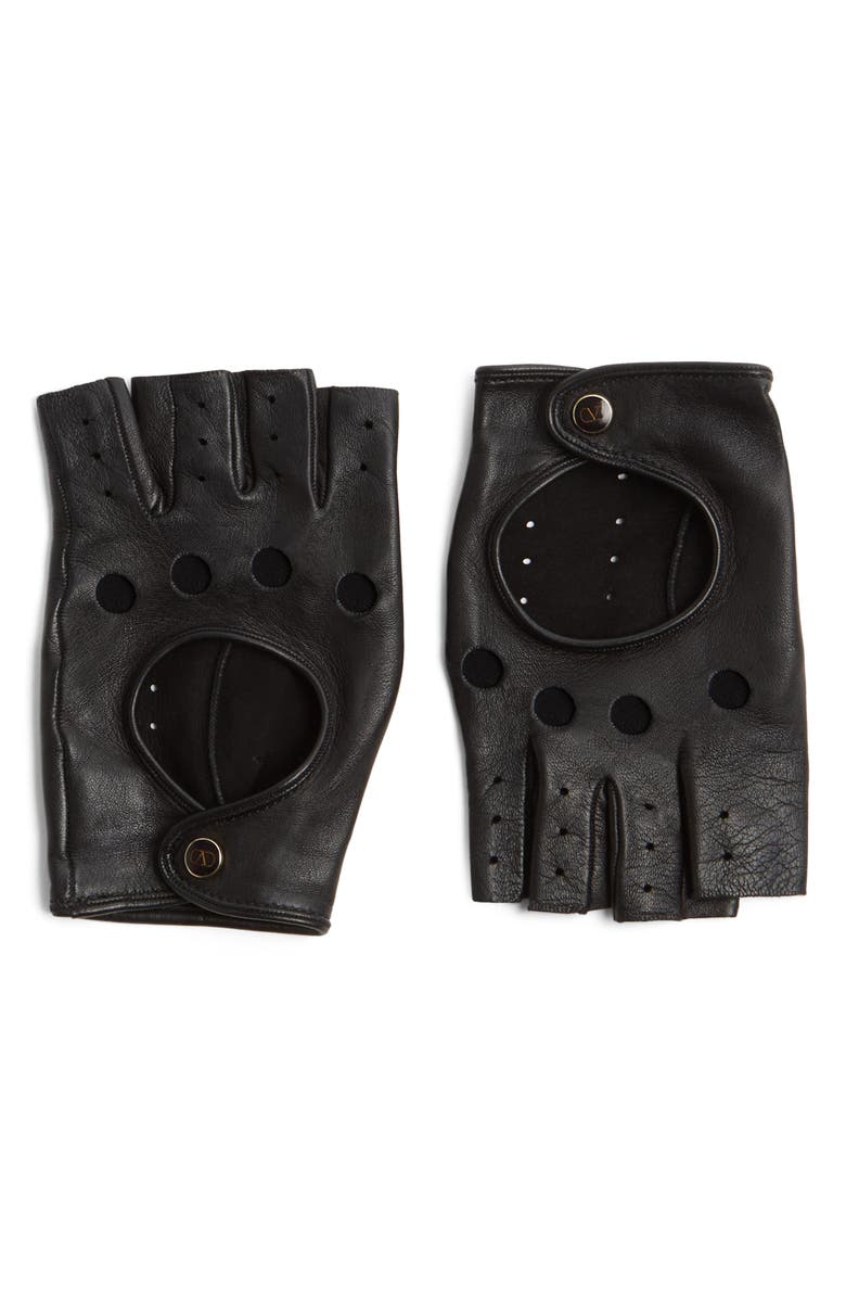Valentino Garavani VLOGO Fingerless Leather Gloves, Main, color, Black