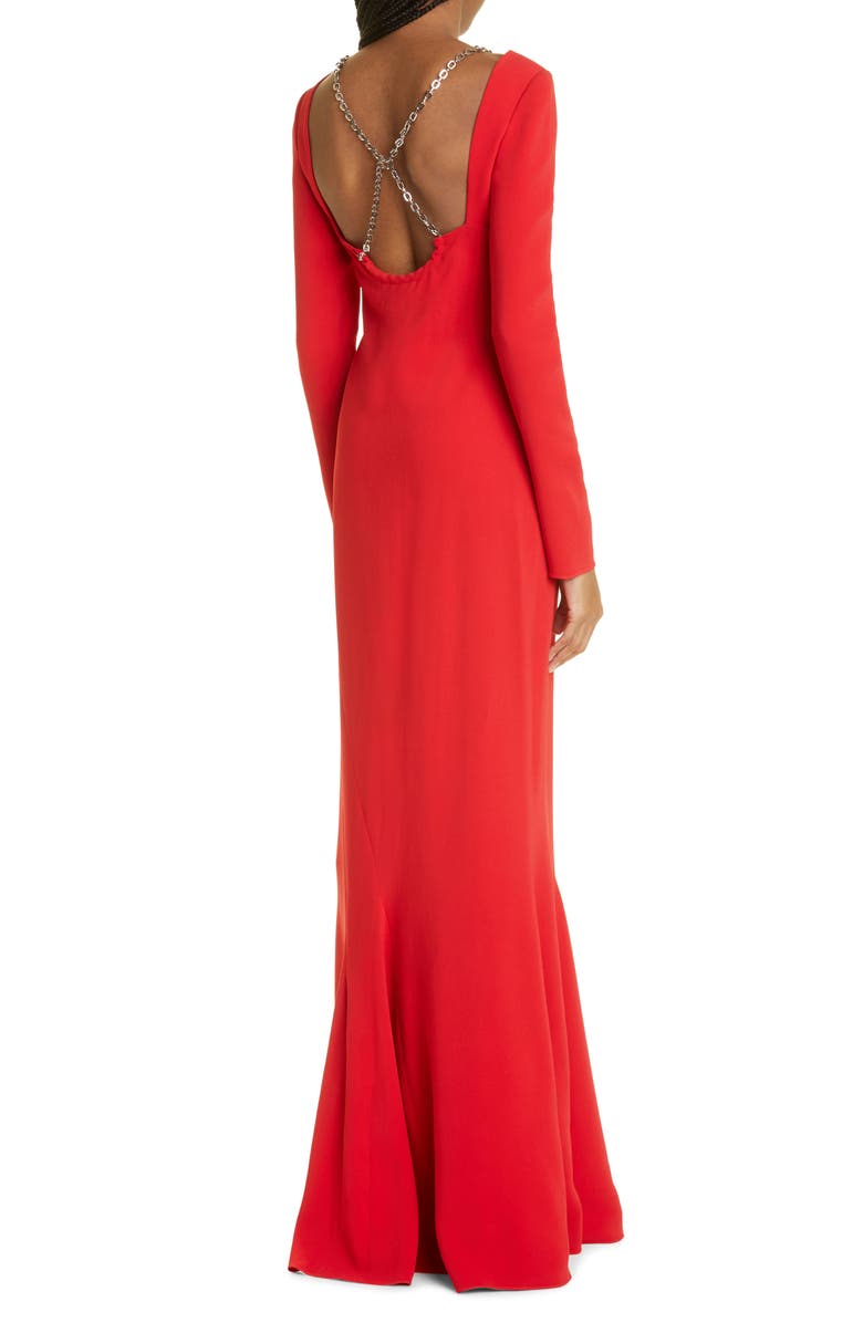 Givenchy 4G Chain Back Long Sleeve Trumpet Gown, Alternate, color,
