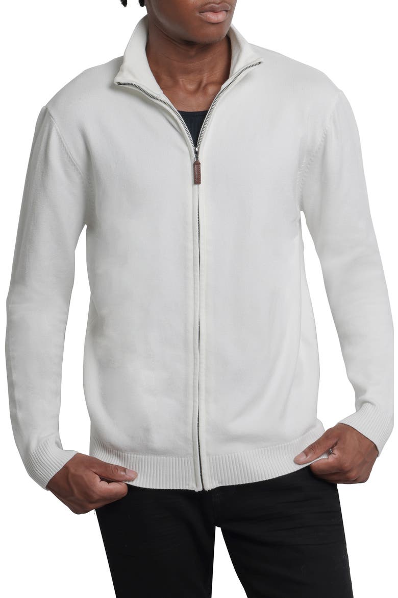 Mock Neck Full Zip Sweater, Main, color, OFF WHITE