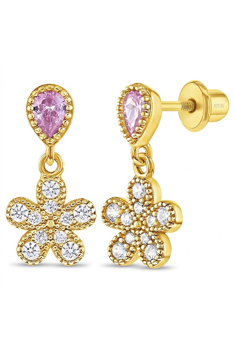 Groovy CZ Flower Dangle Plated Earrings, Main, color, Pink