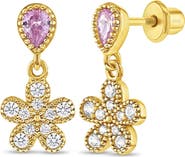 In Season Jewelry Groovy CZ Flower Dangle Plated Earrings