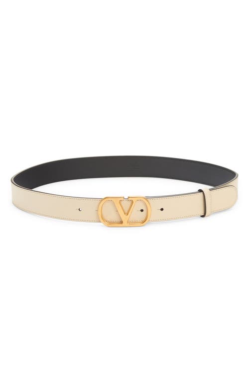 Valentino Garavani Vlogo Buckle Signature Leather Belt In Ren Butter White