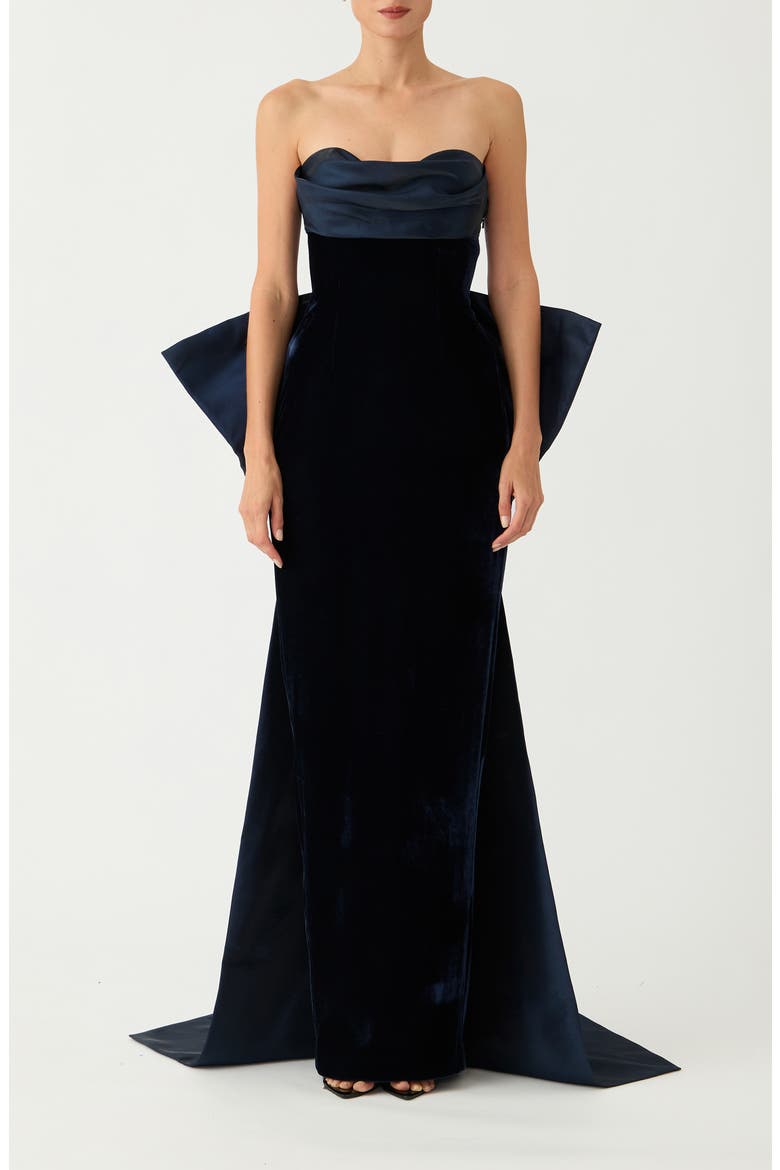 Tiffany Satin & Velvet Gown, Main, color, MIDNIGHT BLUE