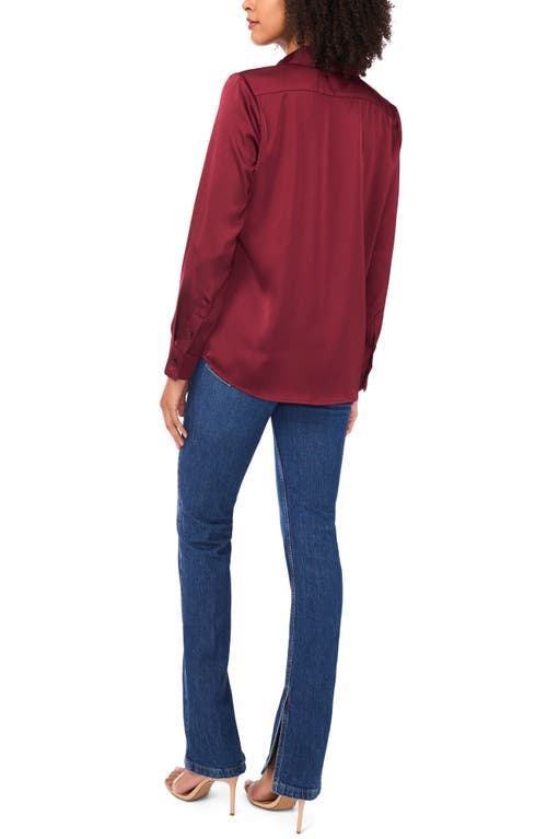 Vince Camuto Satin Long Sleeve Button-up Shirt In Burgundy