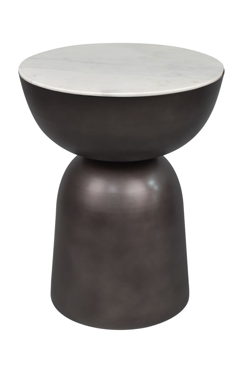JONATHAN Y Atarah Modern Round Marble Top Accent Table, Iron Hourglass Base, Unique Veined End Side Table for Living Room, Main, color, Black/White