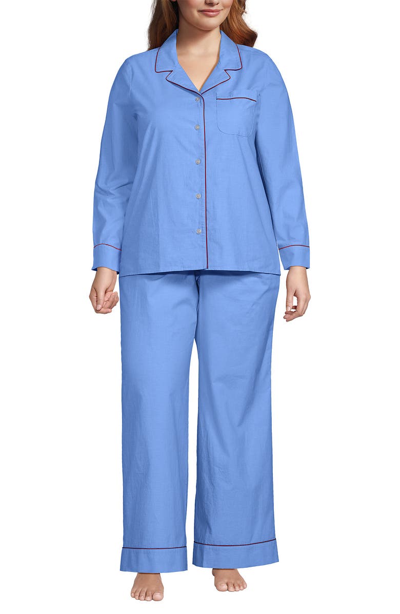 Lands' End Cotton Poplin 2 Piece Pajama Set - Long Sleeve Top and Pants, Main, color, 