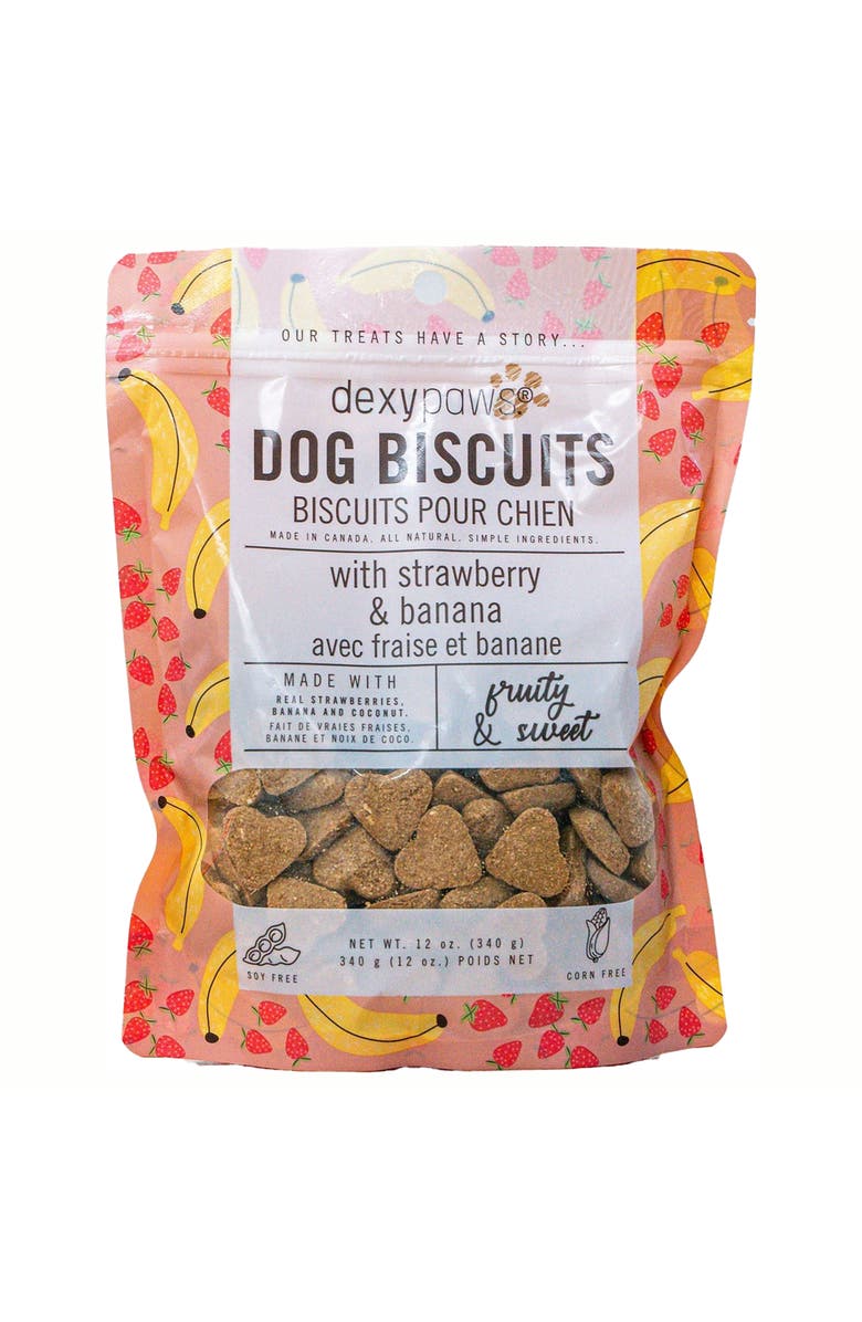 Dexypaws Strawberry, Banana & Coconut Dog Biscuits 12Oz Natural Pet Treats, Main, color, Brown