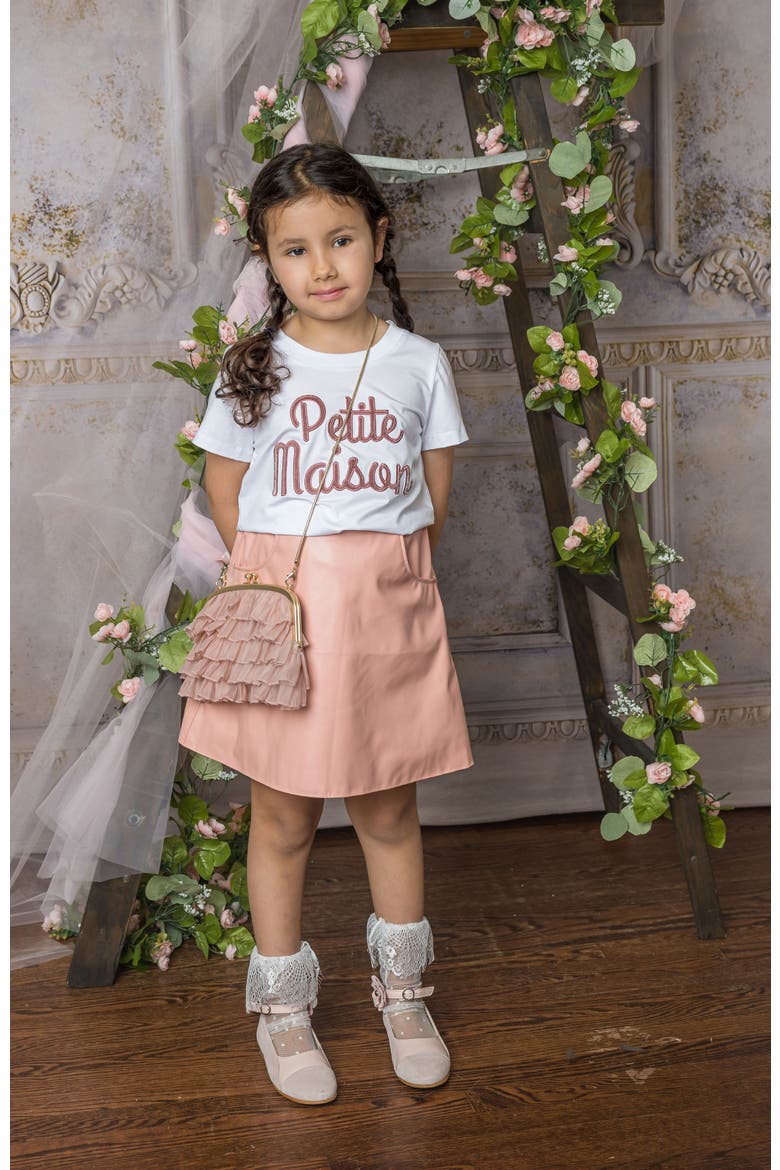 Petite Maison Pink Logo Pima Cotton T-Shirt, Alternate, color, White with Pink