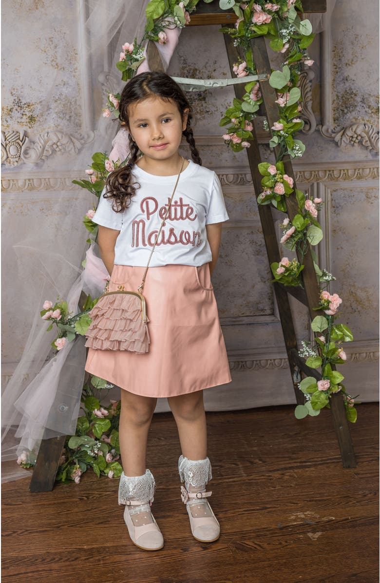 Petite Maison Kids Petite Maison Pink Logo Pima Cotton T-Shirt, Alternate, color, White With Pink