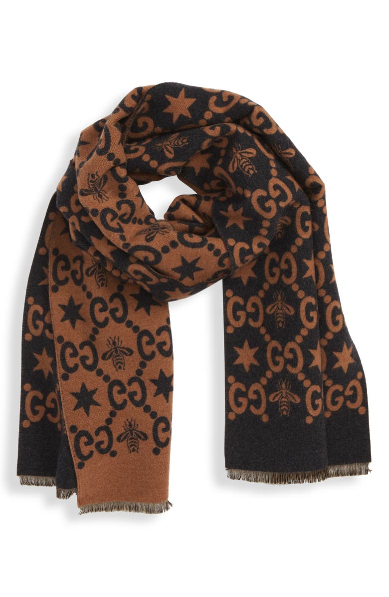 Gucci Bee Wool & Silk Scarf, Main, color,