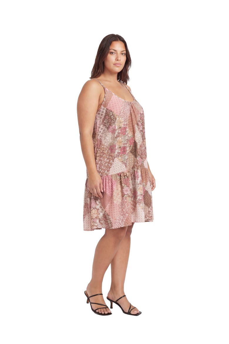 Curvy Essential Patchwork Print Scoop Neck Spaghetti Strap Pocket A-Line Mini Dress, Alternate, color, Pink Multi