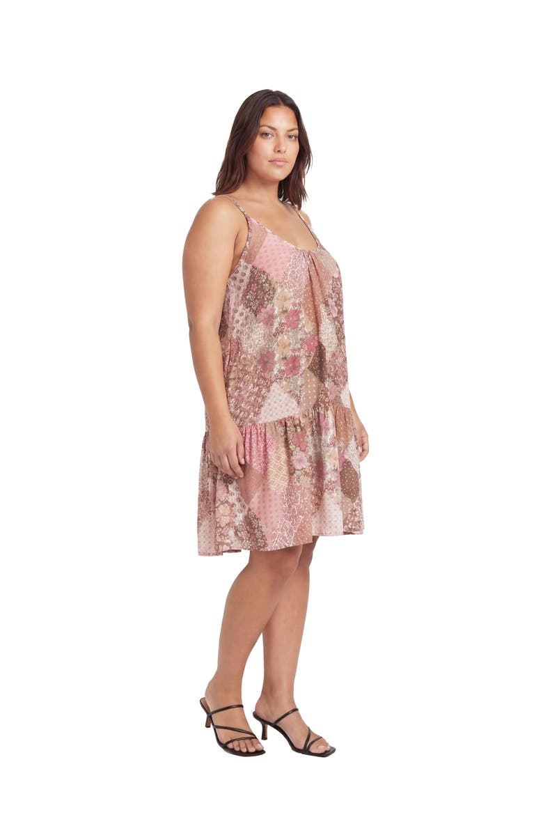 24seven Comfort Apparel Curvy Essential Patchwork Print Scoop Neck Spaghetti Strap Pocket A-Line Mini Dress, Alternate, color, Pink Multi