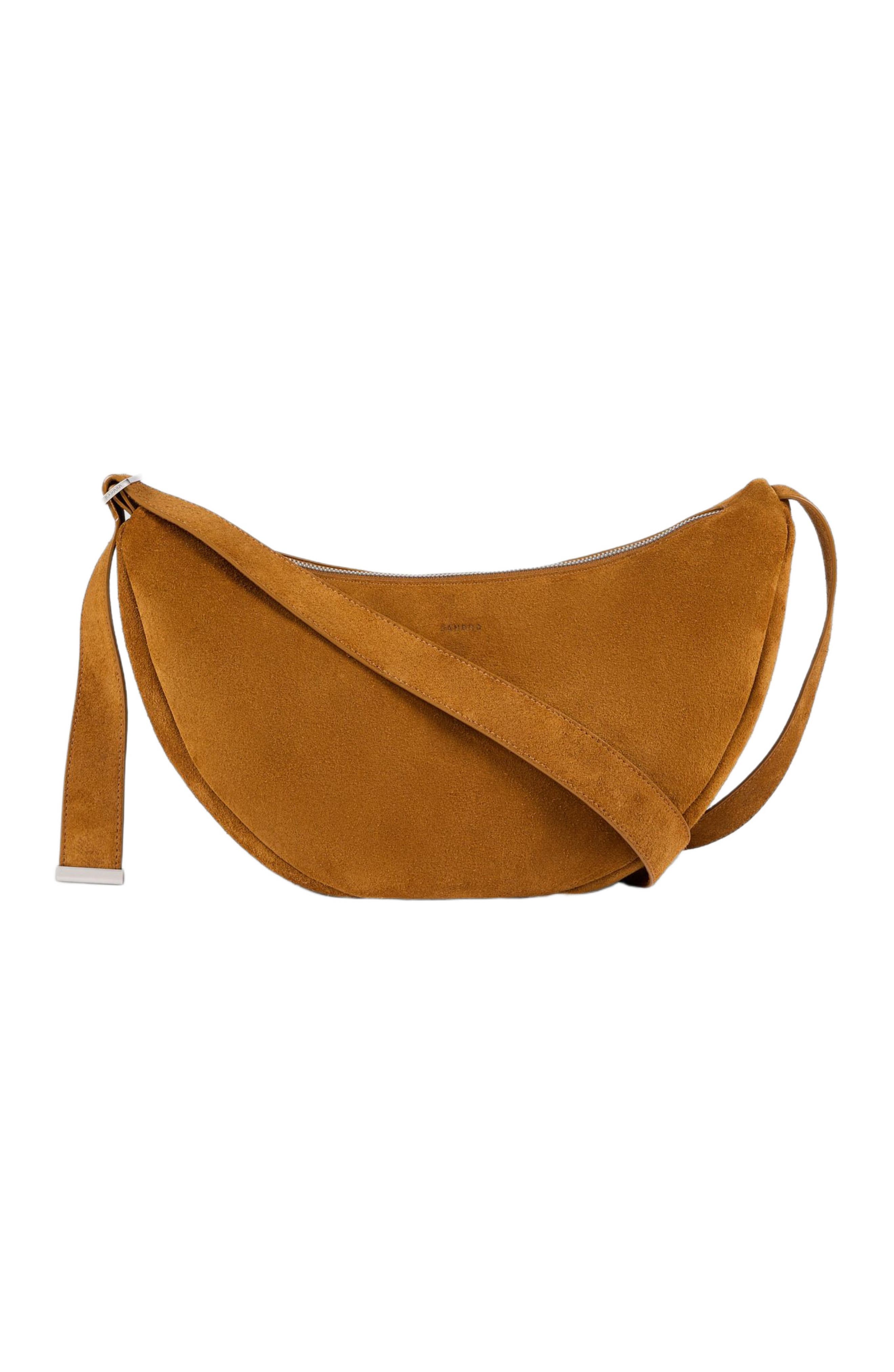 SANDRO Small zipped split leather hobo, Main, color, Cognac