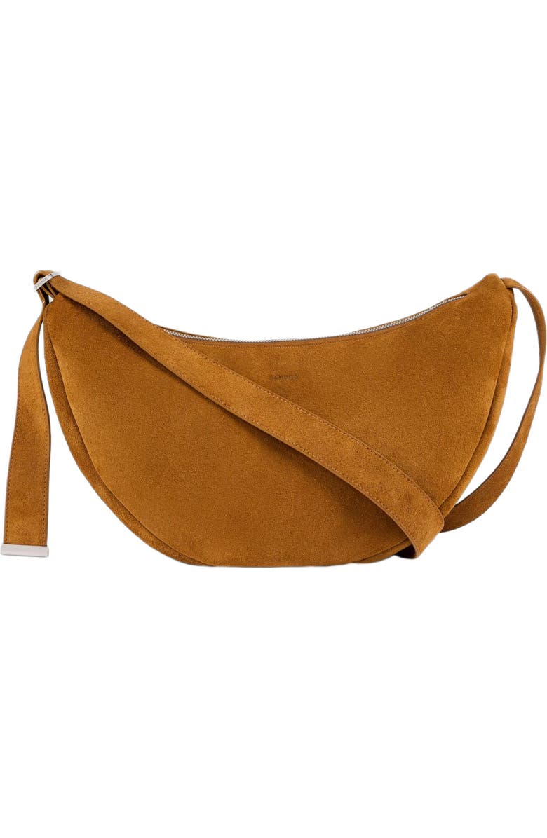 SANDRO Small zipped split leather hobo, Main, color, Cognac
