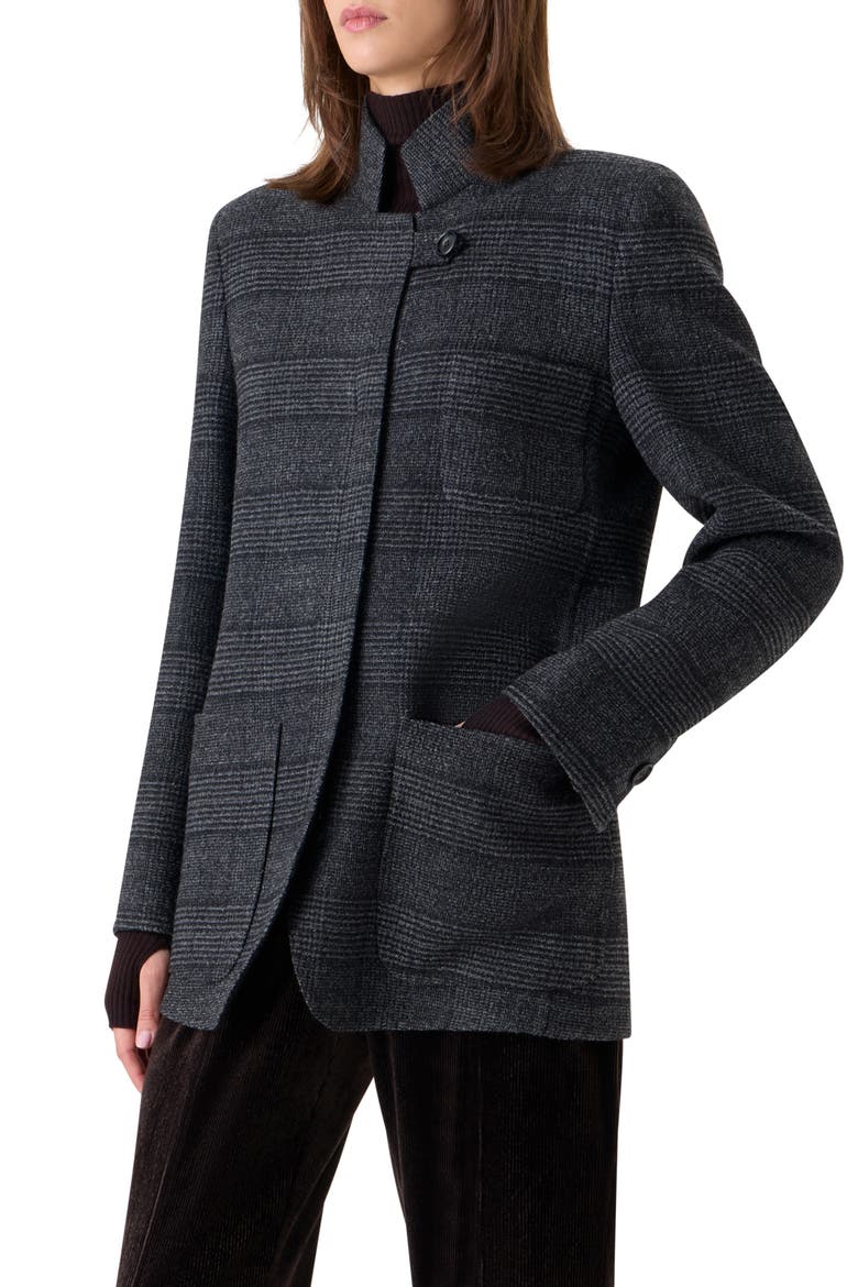 Kamila Plaid Virgin Wool Zip Jacket, Alternate, color, CHARCOAL-BLACK
