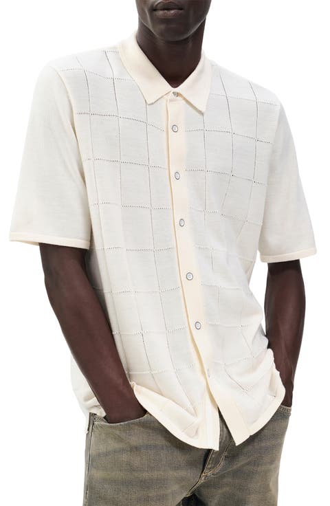 Dalton Wool Blend Short Sleeve Knit Button-Up Shirt