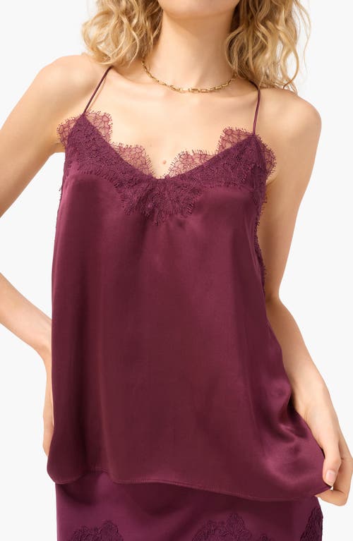 Cami Nyc The Racer Lace Trim Silk Camisole In Burgundy