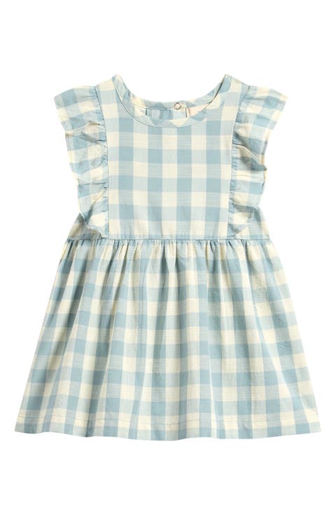 Kids' Checkmate Flutter Sleeve Organic Cotton Dress (Baby & Toddler)