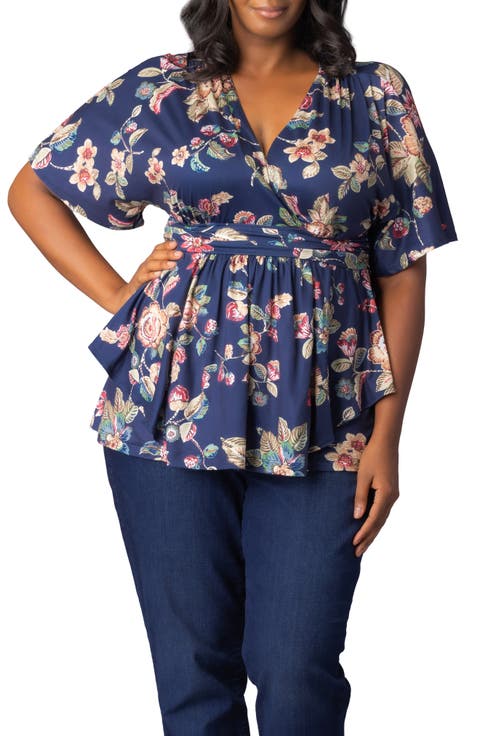 Encore Print Faux Wrap Top (Plus Size)