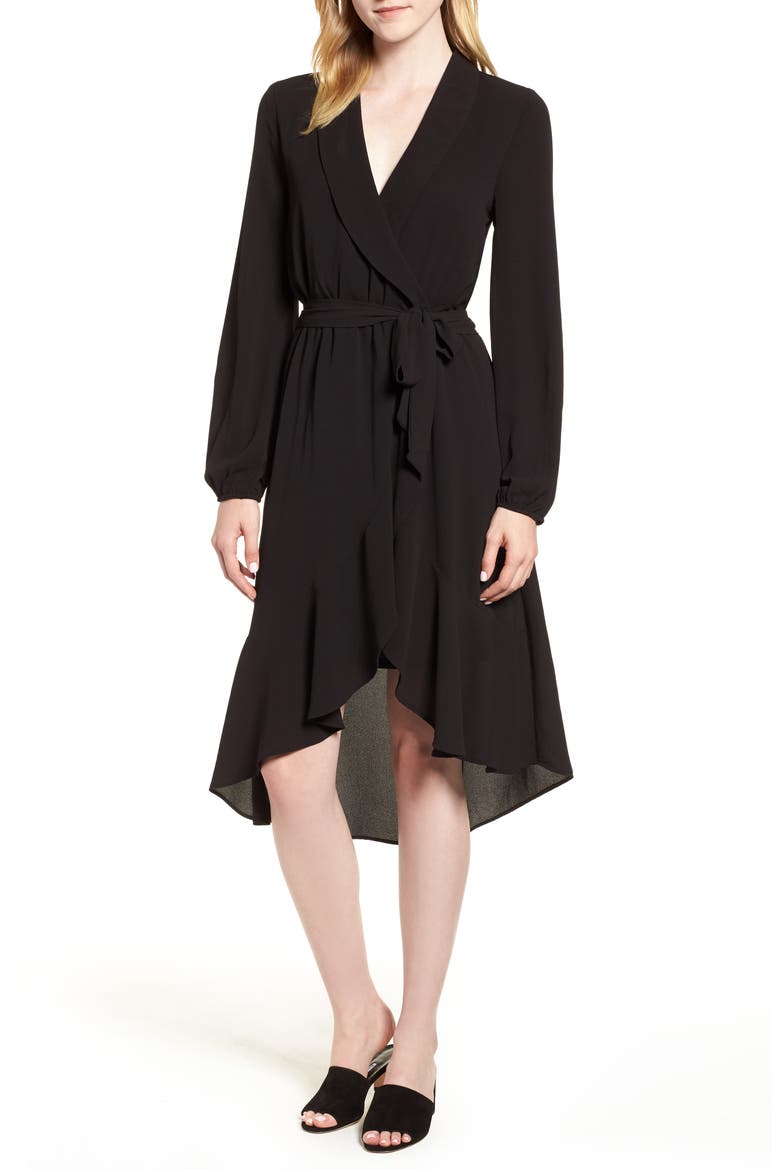 Faux Wrap Dress, Main, color, BLACK